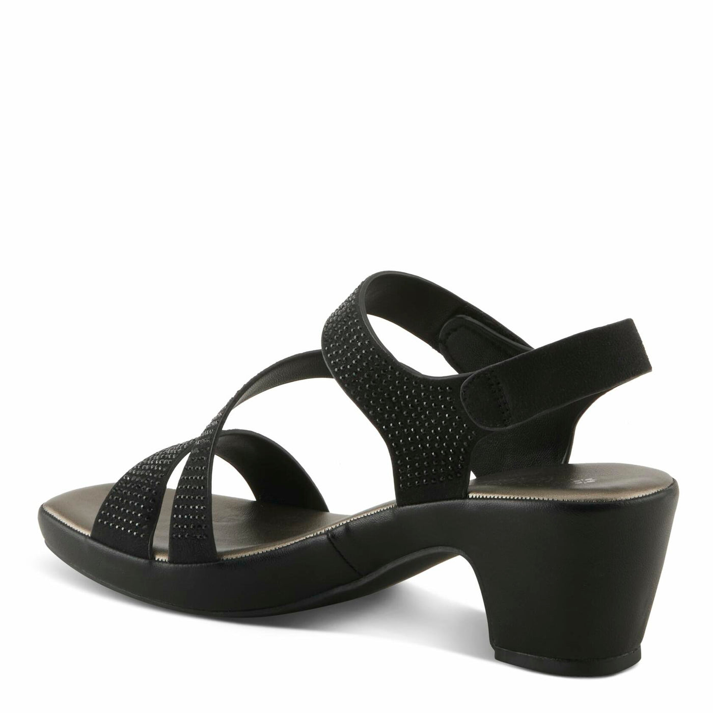PATRIZIA Women's YADIEL Hook and Loop Sandals – Low Block Heel with Asymmetrical Crystal-Strap Design BLACK EU 37 / US 6.5-7