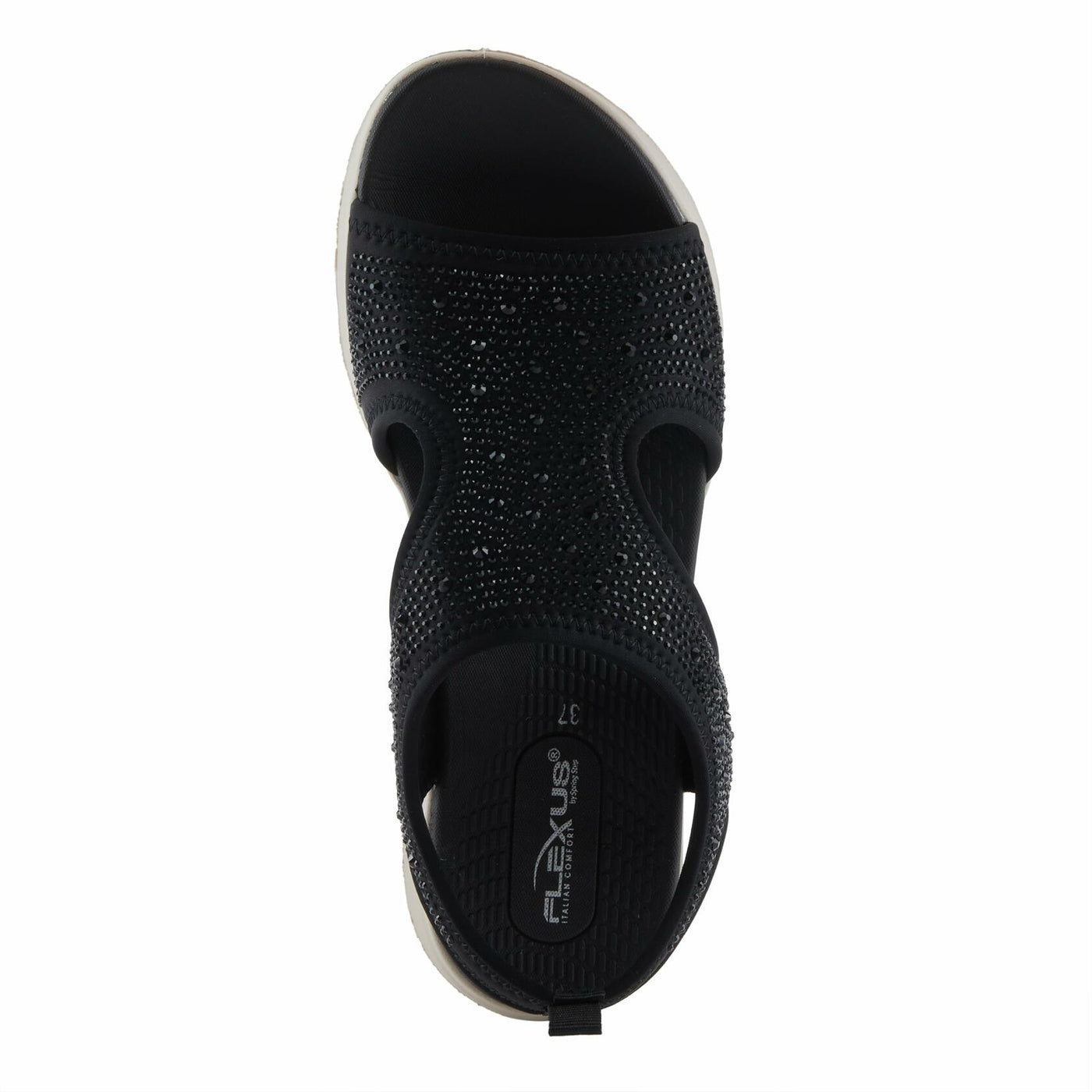 Flexus Women's GOSSELIN Rhinestone Ankle Strap Sandals – Sporty Lycra Slingback with Cushioned Footbed and Arch Support BLACK EU 39 / US 8.5