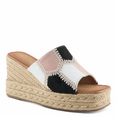 PATRIZIA Women's EVOLET Slide Sandals - Square Toe, Color Block Design, Jute Braided Platform, 4" Heel BLUSH MULTI EU 36 / US 5.5-6