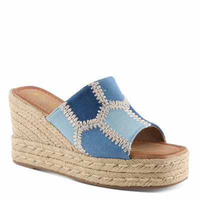 PATRIZIA Women's EVOLET Slide Sandals - Square Toe, Color Block Design, Jute Braided Platform, 4" Heel DENIM MULTI EU 37 / US 6.5-7