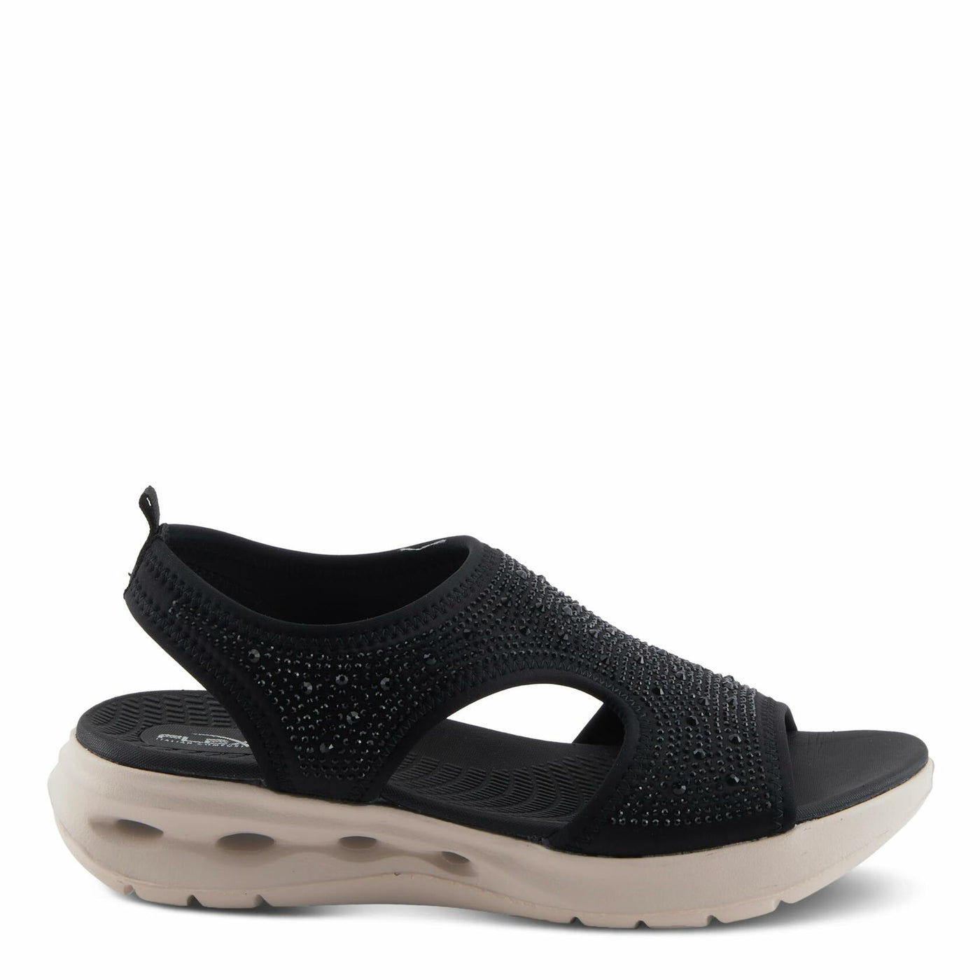 Flexus Women's GOSSELIN Rhinestone Ankle Strap Sandals – Sporty Lycra Slingback with Cushioned Footbed and Arch Support BLACK EU 41 / US 9.5-10