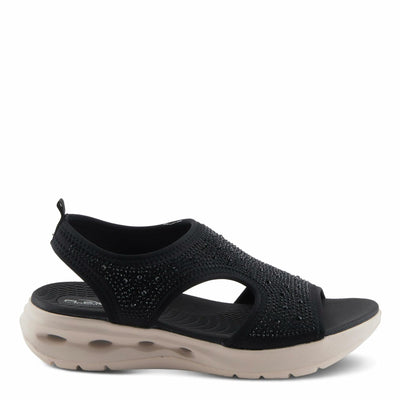 Flexus Women's GOSSELIN Rhinestone Ankle Strap Sandals – Sporty Lycra Slingback with Cushioned Footbed and Arch Support BLACK EU 41 / US 9.5-10