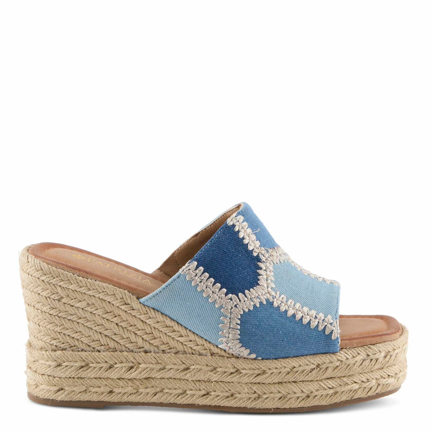 PATRIZIA Women's EVOLET Slide Sandals - Square Toe, Color Block Design, Jute Braided Platform, 4" Heel DENIM MULTI EU 39 / US 8.5