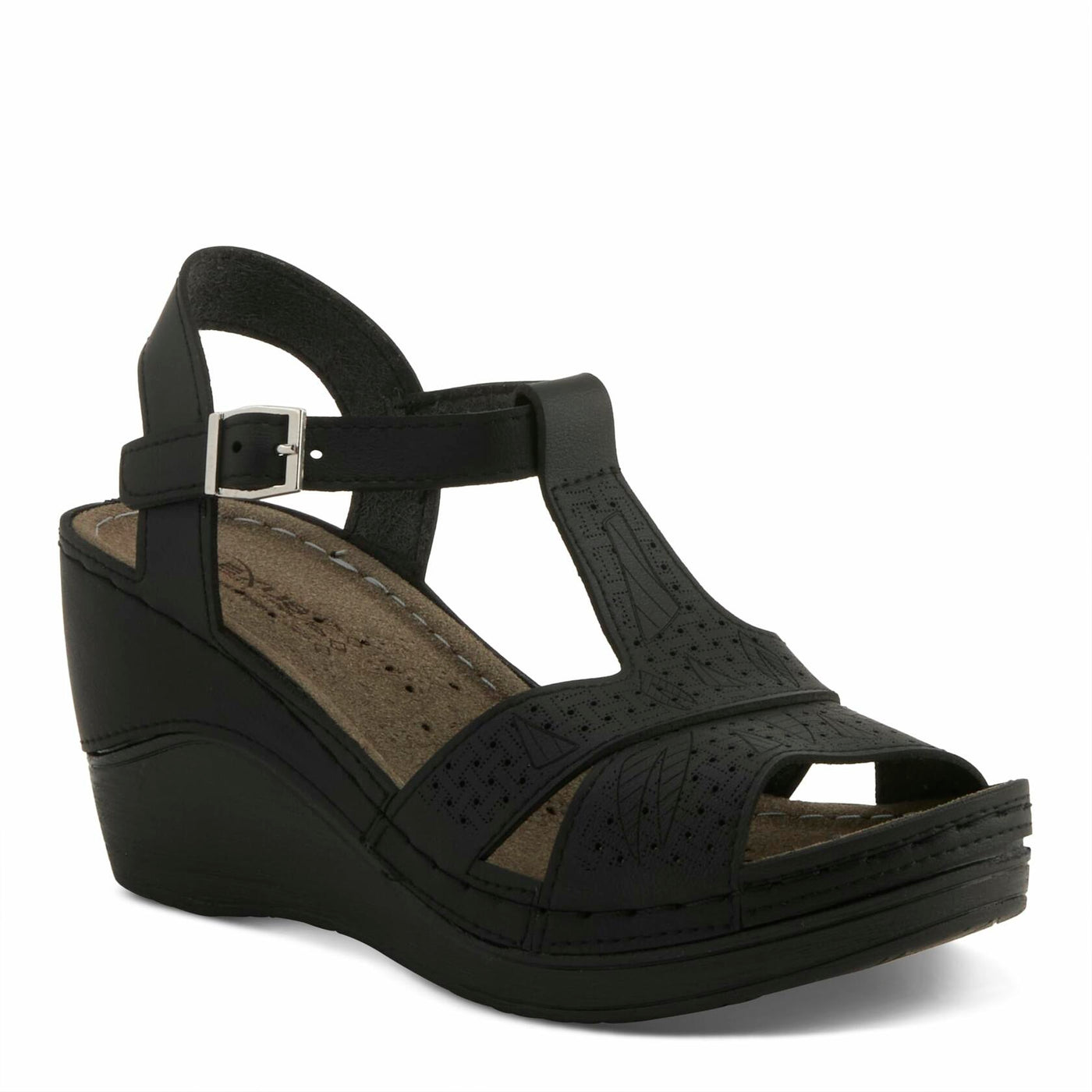 Flexus Natala Slingback Women's Sandal | Sandals for Women with Perforated Upper, Leather Insole and Comfort Wedge Heel,Black EU 39 / US 8.5