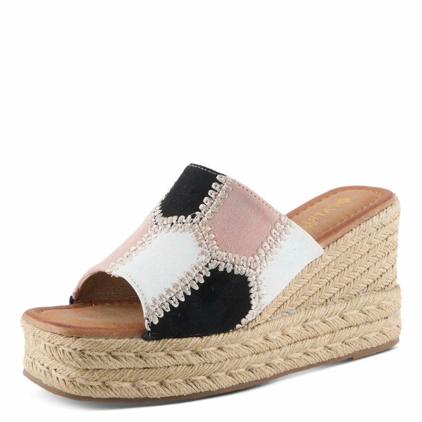 PATRIZIA Women's EVOLET Slide Sandals - Square Toe, Color Block Design, Jute Braided Platform, 4" Heel BLUSH MULTI EU 36 / US 5.5-6