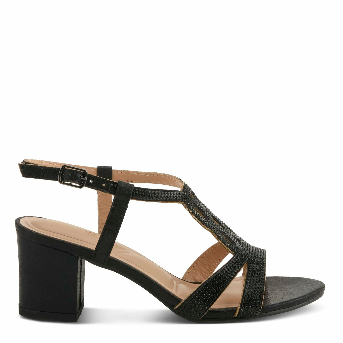 PATRIZIA Women's LILYANA Buckle Block Heel Sandals - T-Strap with Scrollwork Design, Elegant and Comfortable BLACK EU 35 / US 5