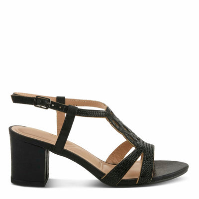 PATRIZIA Women's LILYANA Buckle Block Heel Sandals - T-Strap with Scrollwork Design, Elegant and Comfortable BLACK EU 35 / US 5