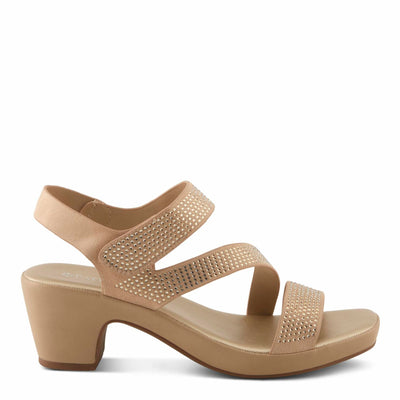 PATRIZIA Women's YADIEL Hook and Loop Sandals – Low Block Heel with Asymmetrical Crystal-Strap Design ROSE GOLD EU 41 / US 9.5-10