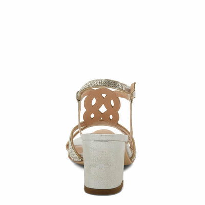 PATRIZIA Women's LILYANA Buckle Block Heel Sandals - T-Strap with Scrollwork Design, Elegant and Comfortable SILVER EU 39 / US 8.5