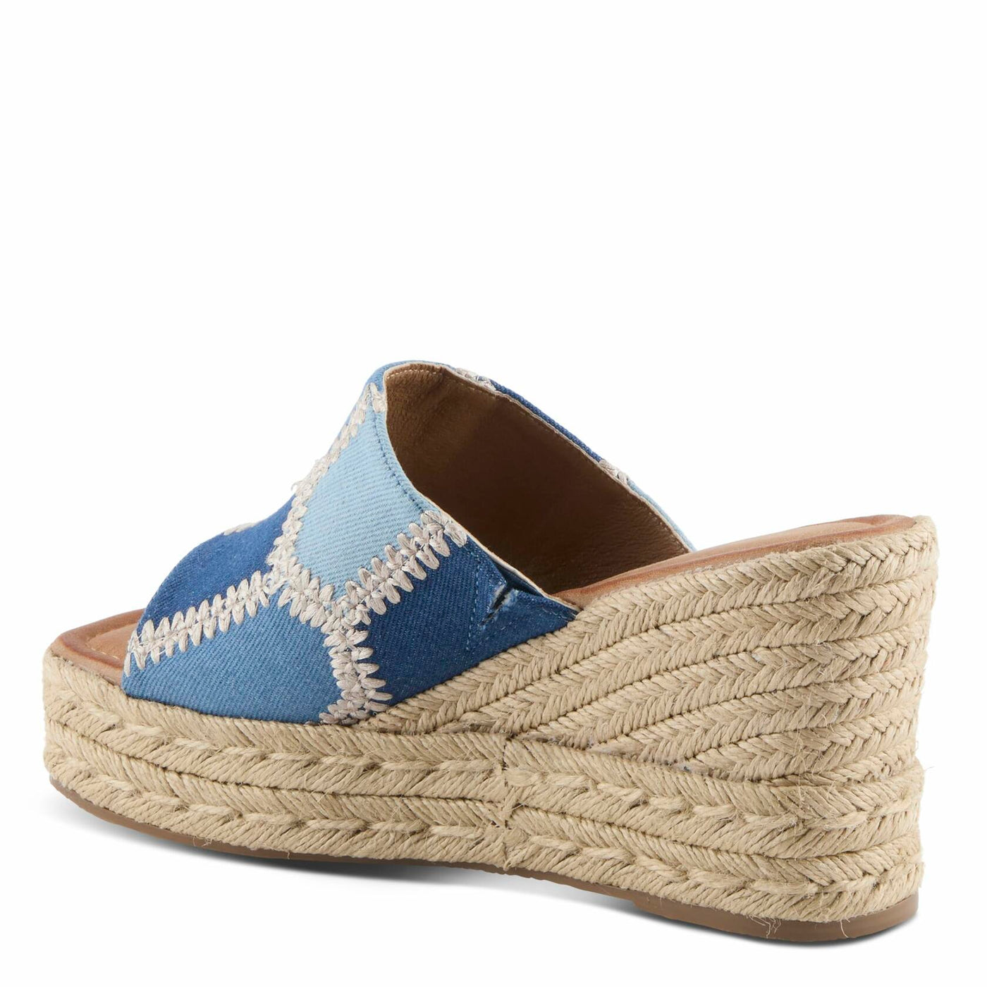 PATRIZIA Women's EVOLET Slide Sandals - Square Toe, Color Block Design, Jute Braided Platform, 4" Heel DENIM MULTI EU 40 / US 9