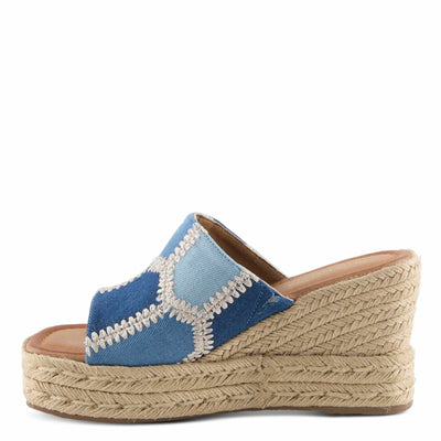 PATRIZIA Women's EVOLET Slide Sandals - Square Toe, Color Block Design, Jute Braided Platform, 4" Heel DENIM MULTI EU 40 / US 9