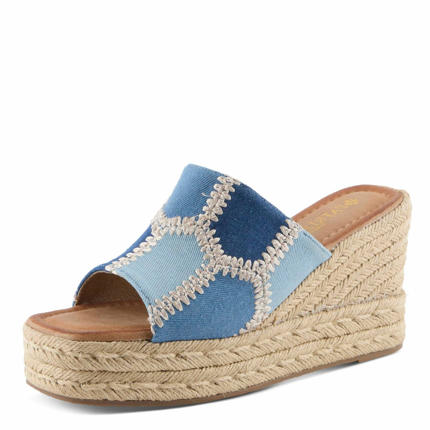 PATRIZIA Women's EVOLET Slide Sandals - Square Toe, Color Block Design, Jute Braided Platform, 4" Heel DENIM MULTI EU 40 / US 9