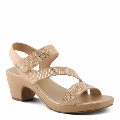 PATRIZIA Women's YADIEL Hook and Loop Sandals – Low Block Heel with Asymmetrical Crystal-Strap Design ROSE GOLD EU 36 / US 5.5-6