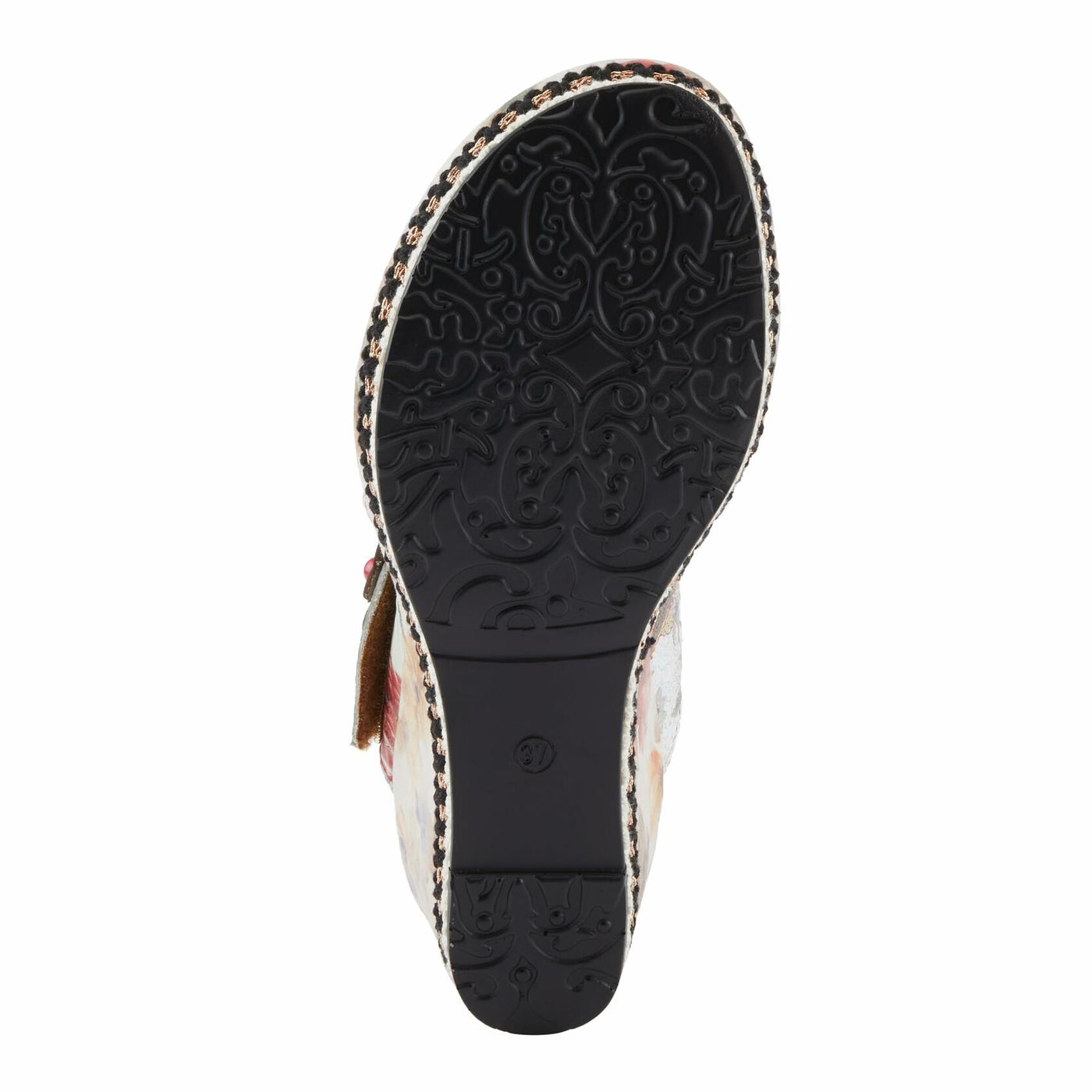 L'Artiste Women's BLISSFUL Hook and Loop Sandals - Floral Embossed Leather, Decorative Flower Accents, Adjustable Fit ICE MULTI EU 38 / US 7.5-8