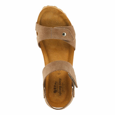Spring Step BABYBELL Women's Wedge Sandals - Dual Hook and Loop Adjustability, Footbed Molds for Maximum Support Tan Suede EU 37 / US 6.5-7