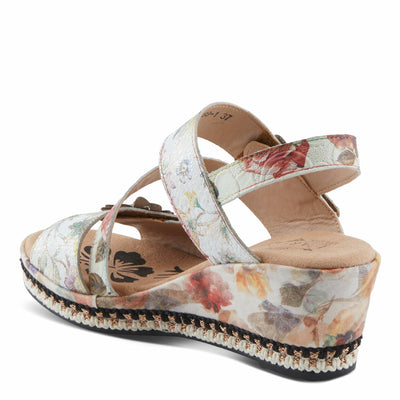 L'Artiste Women's BLISSFUL Hook and Loop Sandals - Floral Embossed Leather, Decorative Flower Accents, Adjustable Fit ICE MULTI EU 38 / US 7.5-8