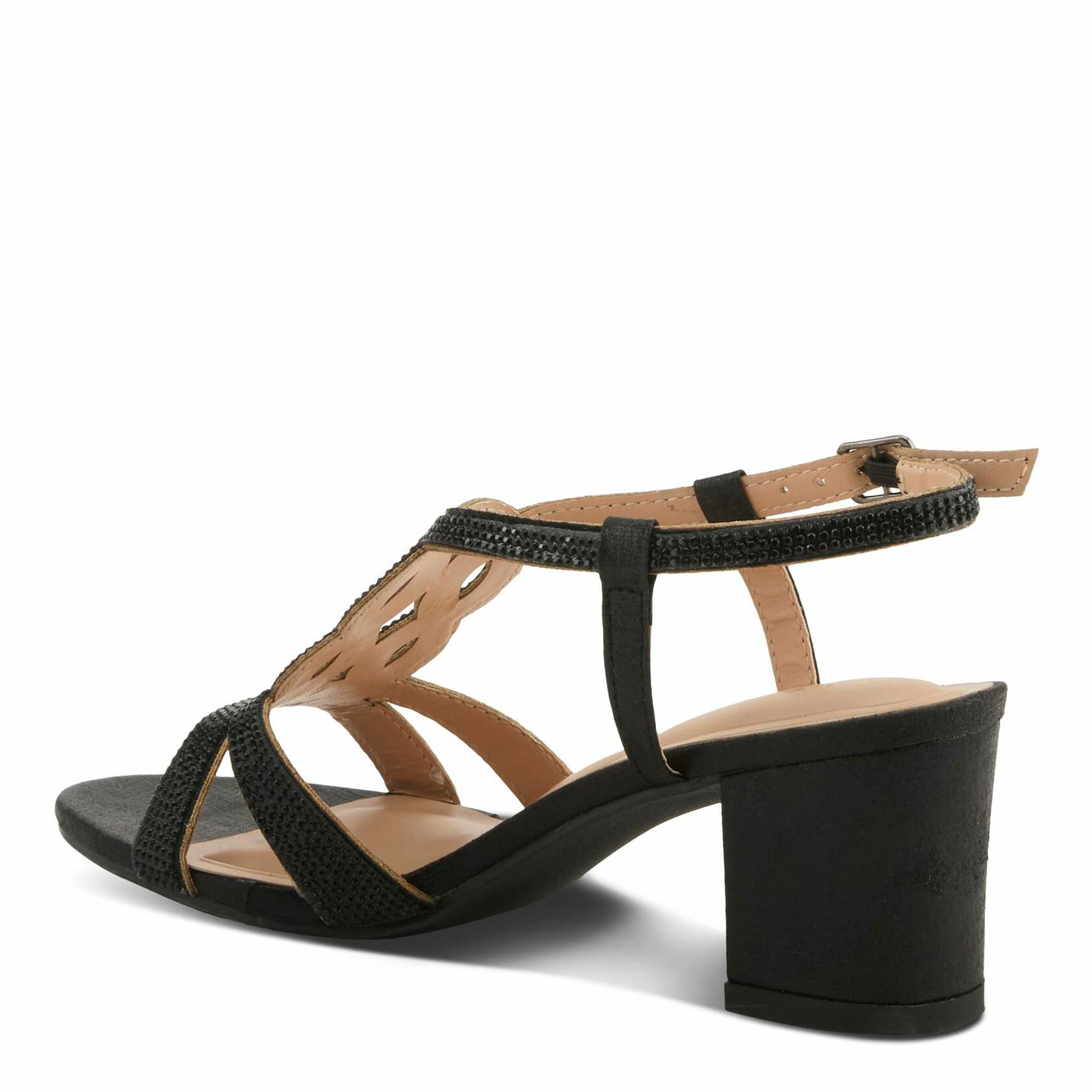 PATRIZIA Women's LILYANA Buckle Block Heel Sandals - T-Strap with Scrollwork Design, Elegant and Comfortable BLACK EU 36 / US 5.5-6