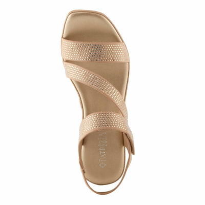 PATRIZIA Women's YADIEL Hook and Loop Sandals – Low Block Heel with Asymmetrical Crystal-Strap Design ROSE GOLD EU 42 / US 10.5-11