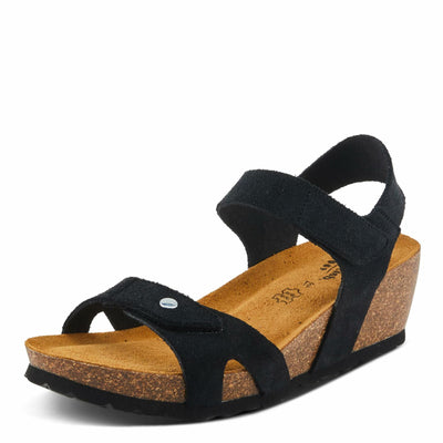 Spring Step BABYBELL Women's Wedge Sandals - Dual Hook and Loop Adjustability, Footbed Molds for Maximum Support Black Suede EU 39 / US 8.5