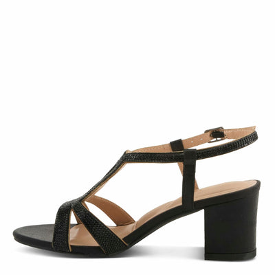 PATRIZIA Women's LILYANA Buckle Block Heel Sandals - T-Strap with Scrollwork Design, Elegant and Comfortable BLACK EU 36 / US 5.5-6