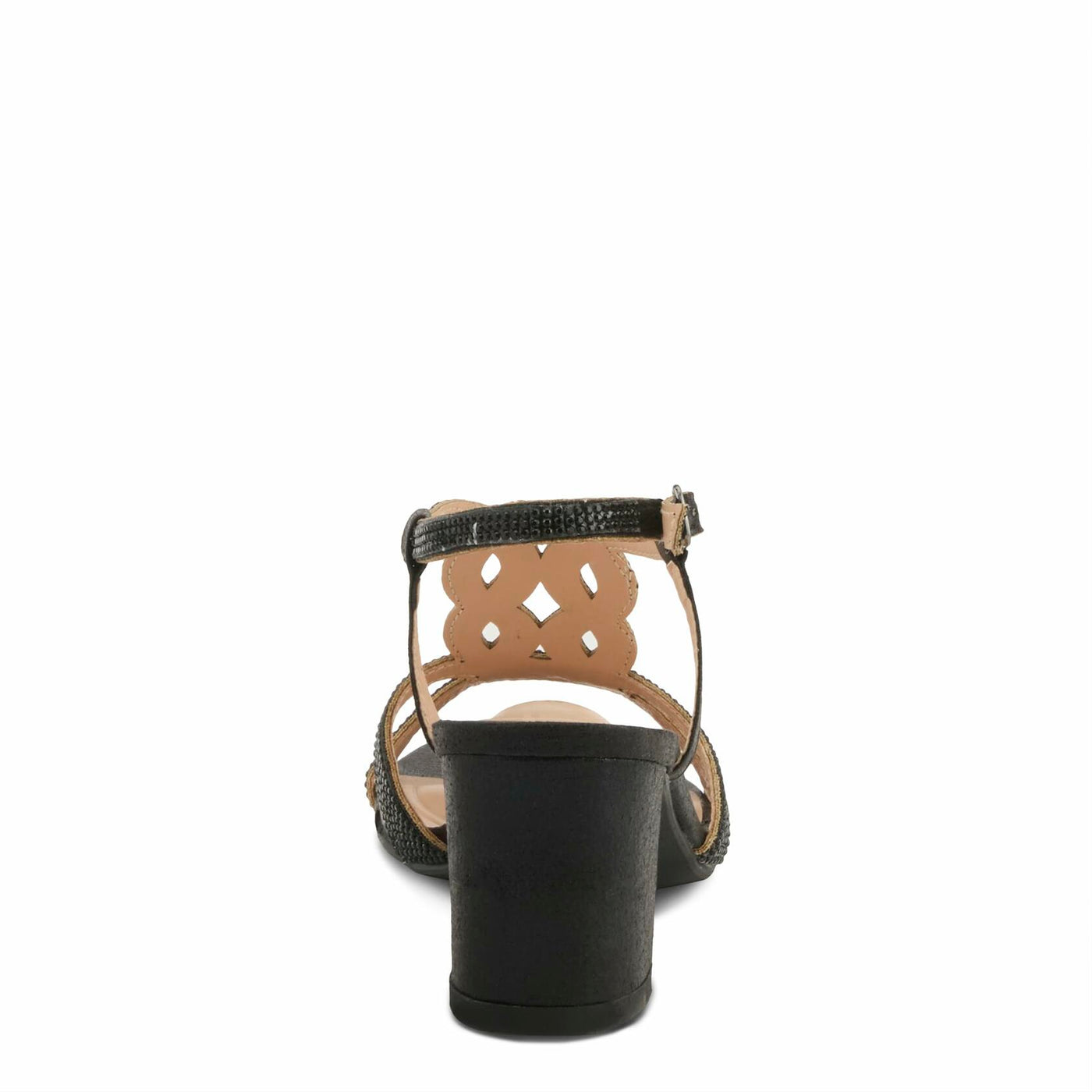PATRIZIA Women's LILYANA Buckle Block Heel Sandals - T-Strap with Scrollwork Design, Elegant and Comfortable BLACK EU 36 / US 5.5-6