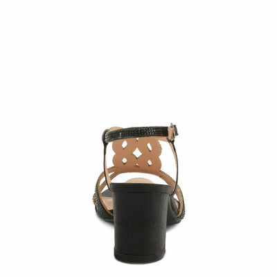 PATRIZIA Women's LILYANA Buckle Block Heel Sandals - T-Strap with Scrollwork Design, Elegant and Comfortable BLACK EU 36 / US 5.5-6