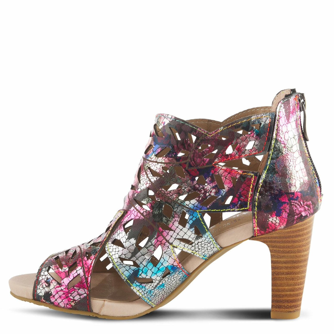 Spring Step L'Artiste Women's AMORA Closed Back Heeled Summer Bootie Fuchsia Multi Met EU 42 / US 10.5-11