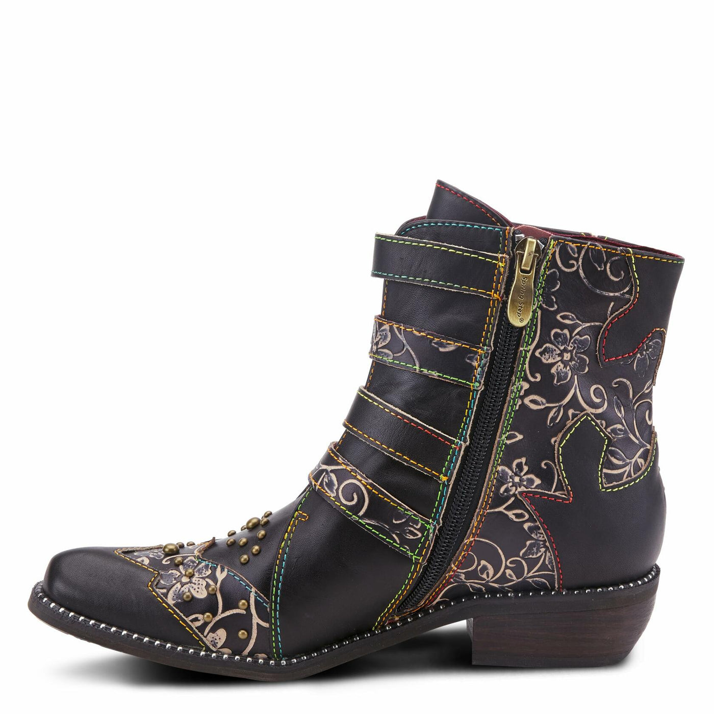 Spring Step L'Artiste Rodeha Booties for Women - Women's Ankle Boots with Zipper Closure - Ladies Boots with Western Style Pointed Toe Silhouette - Black Shoe US 12.5-13