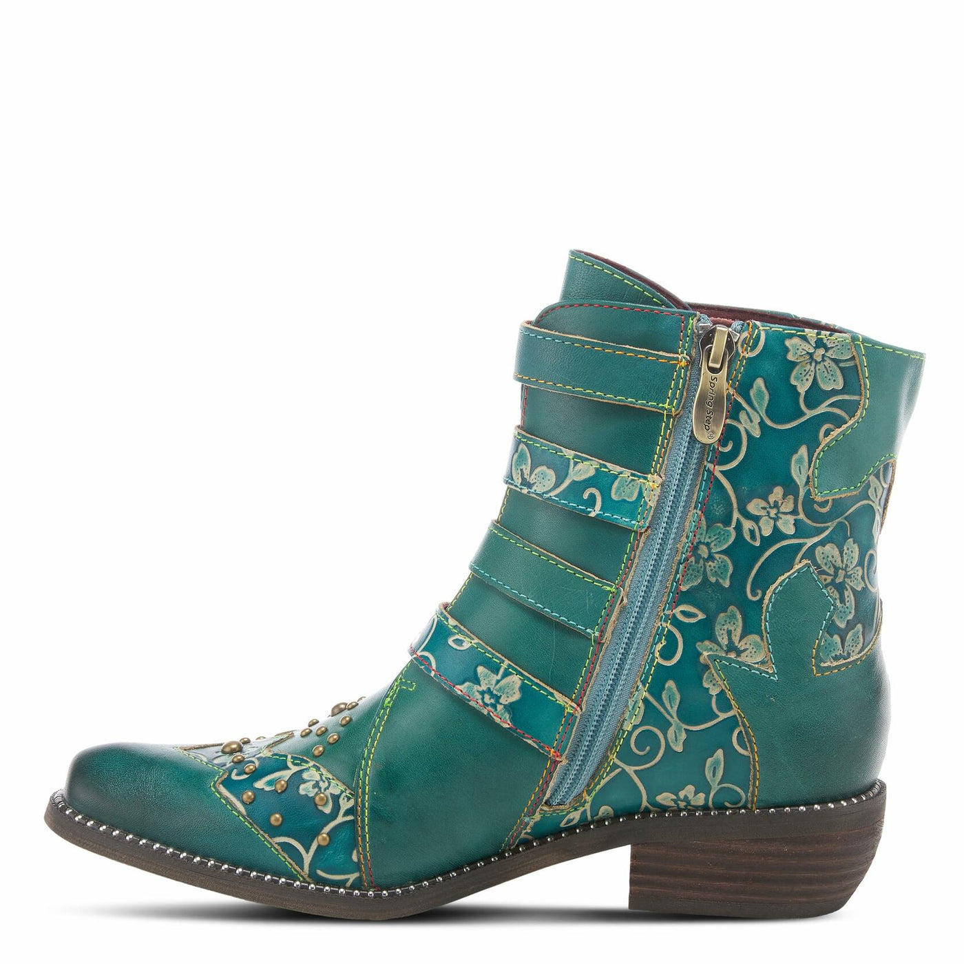 Spring Step L'Artiste Rodeha Booties for women - Women's Ankle Boots with Zipper Closure - Ladies Boots with Western Style Pointed Toe Silhouette - TEAL Shoe US 12.5-13
