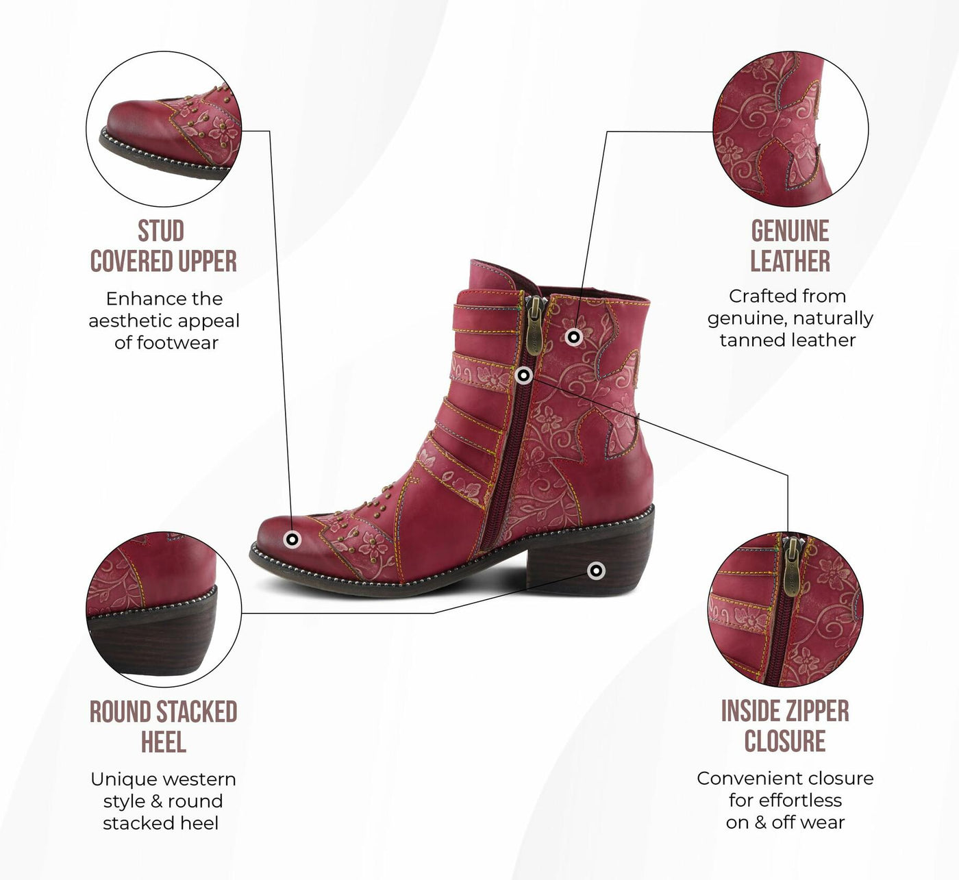 Spring Step L'Artiste Rodeha Booties for women - Women's Ankle Boots with Zipper Closure - Ladies Boots with Western Style Pointed Toe Silhouette - BROWN Shoe US 12.5-13