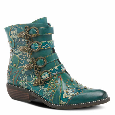 Spring Step L'Artiste Rodeha Booties for women - Women's Ankle Boots with Zipper Closure - Ladies Boots with Western Style Pointed Toe Silhouette - TEAL Shoe US 12.5-13