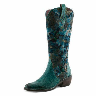 Spring Step L'Artiste Women's Rodeoqueen Western Mid-Shaft Boots with Flowers Turquoise Multi EU 35 / US 5