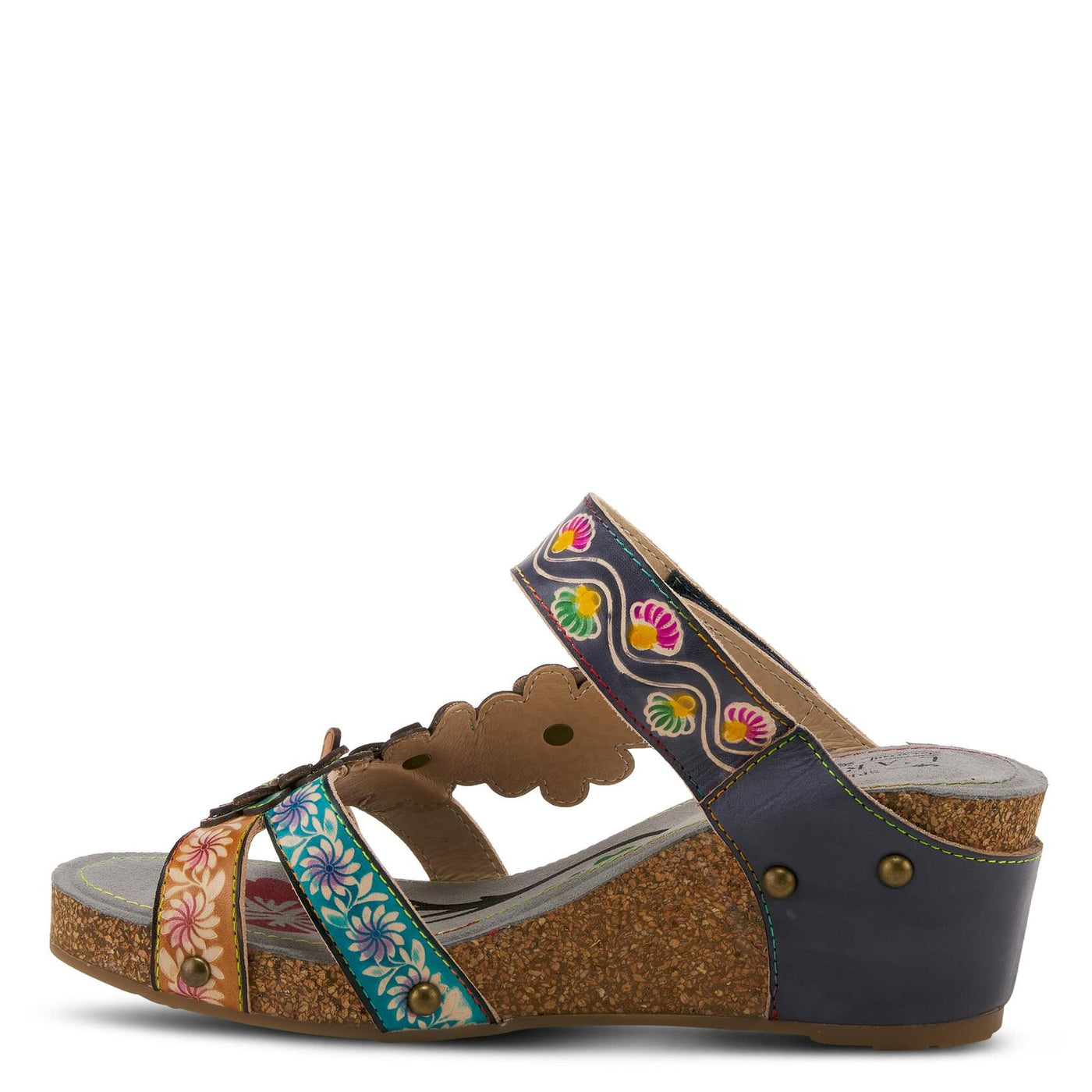 Spring Step L'Artiste Women's Delight Slide Sandals | Adjustable Hook & Loop Straps, Lightweight Designer Sandals for Women Navy Multi EU 40 / US 9