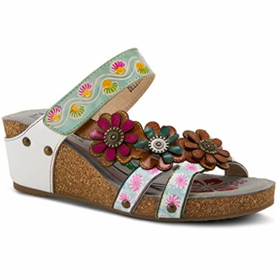 Spring Step L'Artiste Women's Delight Slide Sandals | Adjustable Hook & Loop Straps, Lightweight Designer Sandals for Women White Multi EU 37 / US 6.5-7