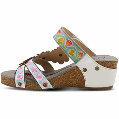 Spring Step L'Artiste Women's Delight Slide Sandals | Adjustable Hook & Loop Straps, Lightweight Designer Sandals for Women White Multi EU 37 / US 6.5-7