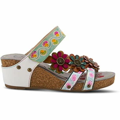 Spring Step L'Artiste Women's Delight Slide Sandals | Adjustable Hook & Loop Straps, Lightweight Designer Sandals for Women White Multi EU 37 / US 6.5-7