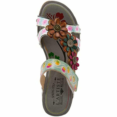 Spring Step L'Artiste Women's Delight Slide Sandals | Adjustable Hook & Loop Straps, Lightweight Designer Sandals for Women White Multi EU 37 / US 6.5-7