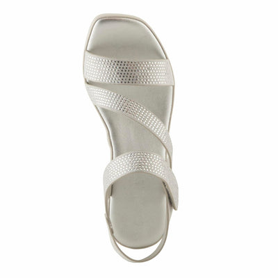 PATRIZIA Women's YADIEL Hook and Loop Sandals – Low Block Heel with Asymmetrical Crystal-Strap Design SILVER EU 39 / US 8.5