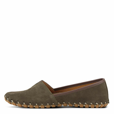 Spring Step Kathaleta Shoes for Women - Ladies Slip-On Shoes with Rubber Outsole - Comfortable Leather Shoes for Womens - Dark Olive EU 36 / US 5.5-6