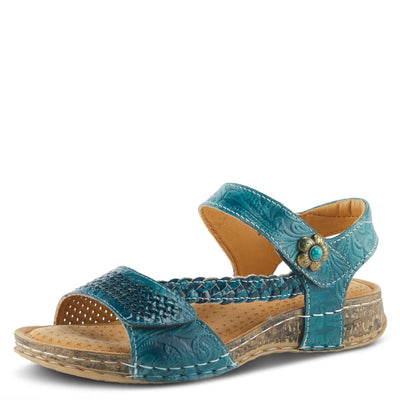 Spring Step L'Artiste Popular Sandals for Women - Ankle Strap Sandal with Hook & Loop - Hand Painted Ladies Sandals for Womens - Blue EU 38 / US 7.5-8