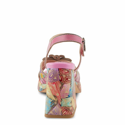 Spring Step L'Artiste Women's REFLECTIVE Platform Heeled Sandals - Chunky Heel, Hand-Painted Flower Detail, Padded Insole Pink Multi EU 35 / US 5