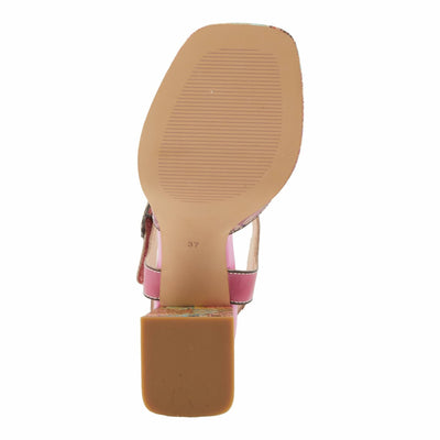 Spring Step L'Artiste Women's REFLECTIVE Platform Heeled Sandals - Chunky Heel, Hand-Painted Flower Detail, Padded Insole Pink Multi EU 35 / US 5