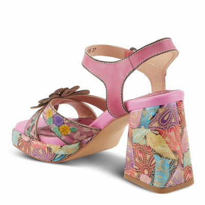 Spring Step L'Artiste Women's REFLECTIVE Platform Heeled Sandals - Chunky Heel, Hand-Painted Flower Detail, Padded Insole Pink Multi EU 35 / US 5