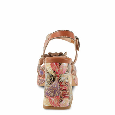Spring Step L'Artiste Women's REFLECTIVE Platform Heeled Sandals - Chunky Heel, Hand-Painted Flower Detail, Padded Insole Camel Multi EU 40 / US 9