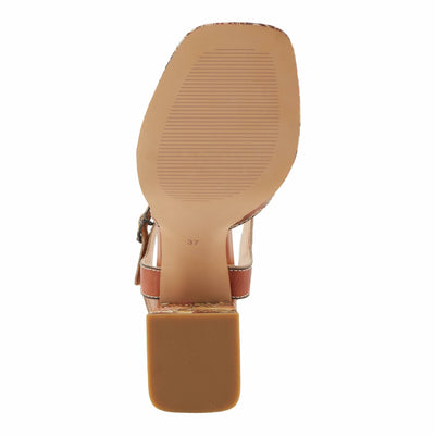 Spring Step L'Artiste Women's REFLECTIVE Platform Heeled Sandals - Chunky Heel, Hand-Painted Flower Detail, Padded Insole Camel Multi EU 40 / US 9