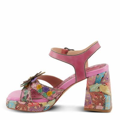 Spring Step L'Artiste Women's REFLECTIVE Platform Heeled Sandals - Chunky Heel, Hand-Painted Flower Detail, Padded Insole Pink Multi EU 35 / US 5