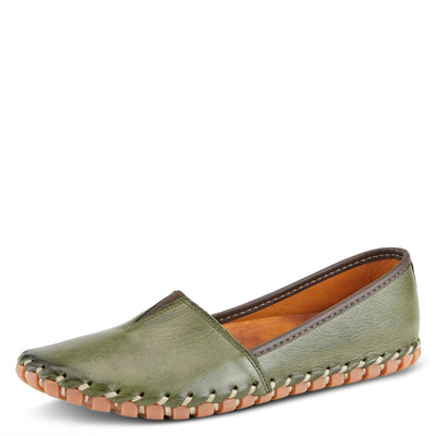 Spring Step Kathaleta Shoes for Women - Ladies Slip-On Shoes with Rubber Outsole - Comfortable Leather Shoes for Womens - Olive Green EU 41 / US 9.5-10