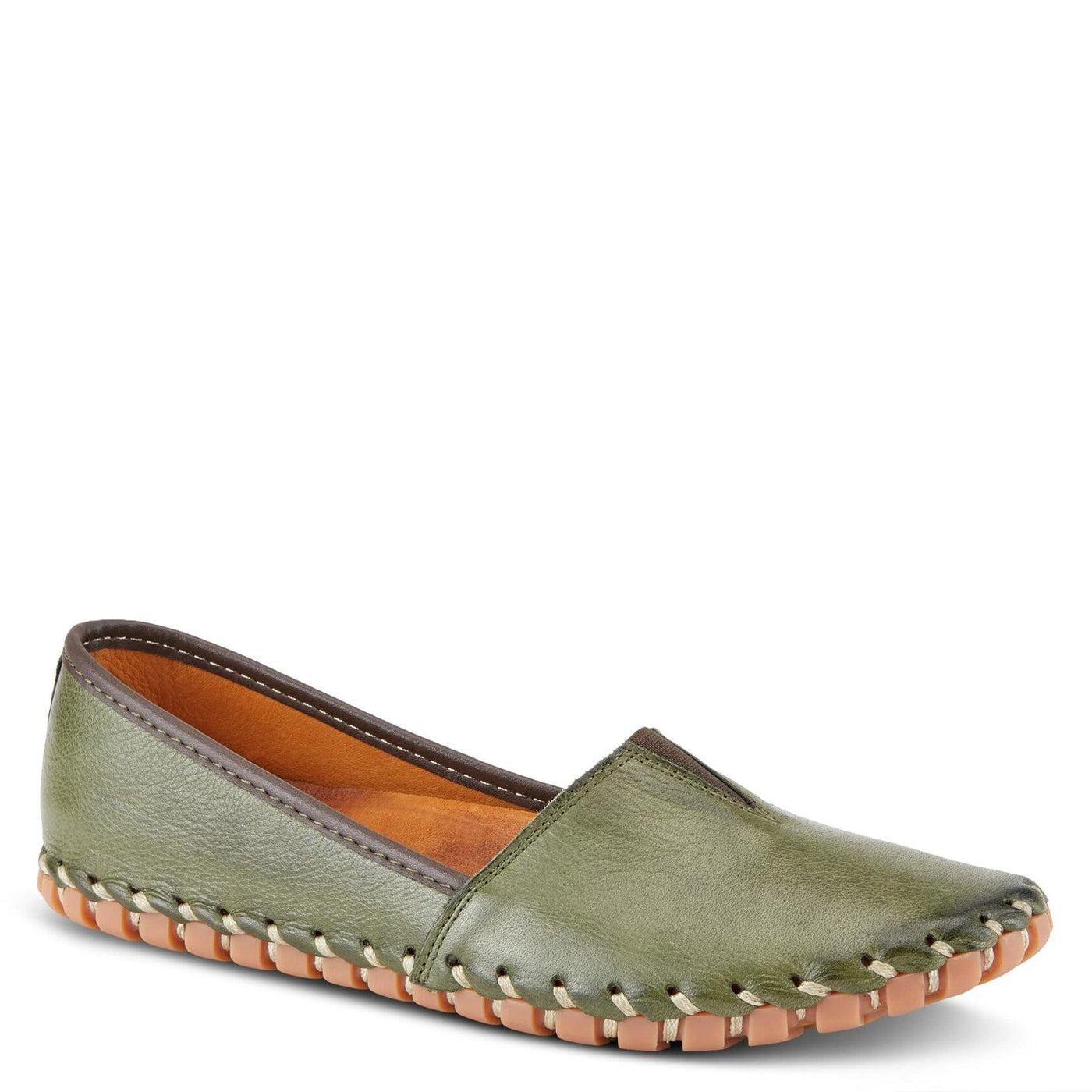Spring Step Kathaleta Shoes for Women - Ladies Slip-On Shoes with Rubber Outsole - Comfortable Leather Shoes for Womens - Olive Green EU 41 / US 9.5-10