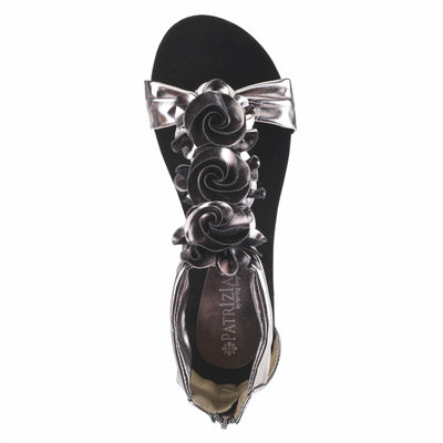 PATRIZIA Spring Step Harlequin Wedge Sandals for Womens - Ladies Sandals with Chic Flower T-Straps - Back Zipper Closure Womens Casuals Sandals - Pewter EU 37 / US 6.5-7