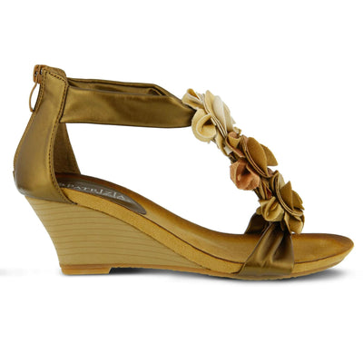 PATRIZIA Spring Step Harlequin Wedge Sandals for Womens - Ladies Sandals with Chic Flower T-Straps - Back Zipper Closure Womens Casuals Sandals - Gold EU 36 / US 5.5-6